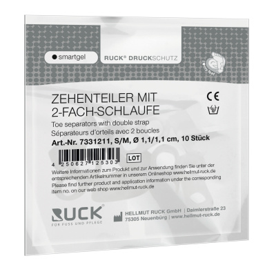RUCK Druckschutz smartgel Zehenteiler mit 2-fach Schlaufe S/M, Ø1,1/Ø1,1mm, 10er Pack