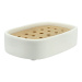 spaDomi® Seifenschale Keramik weiß mit Bambuseinlage